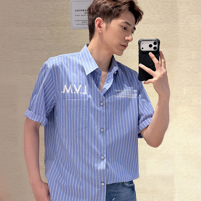 lv louis vuitton striped short-sleeve shirt